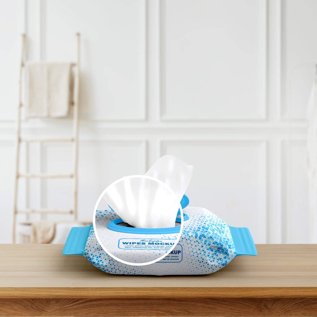 Close Up Of a Free Wipes Mockup PSD Template