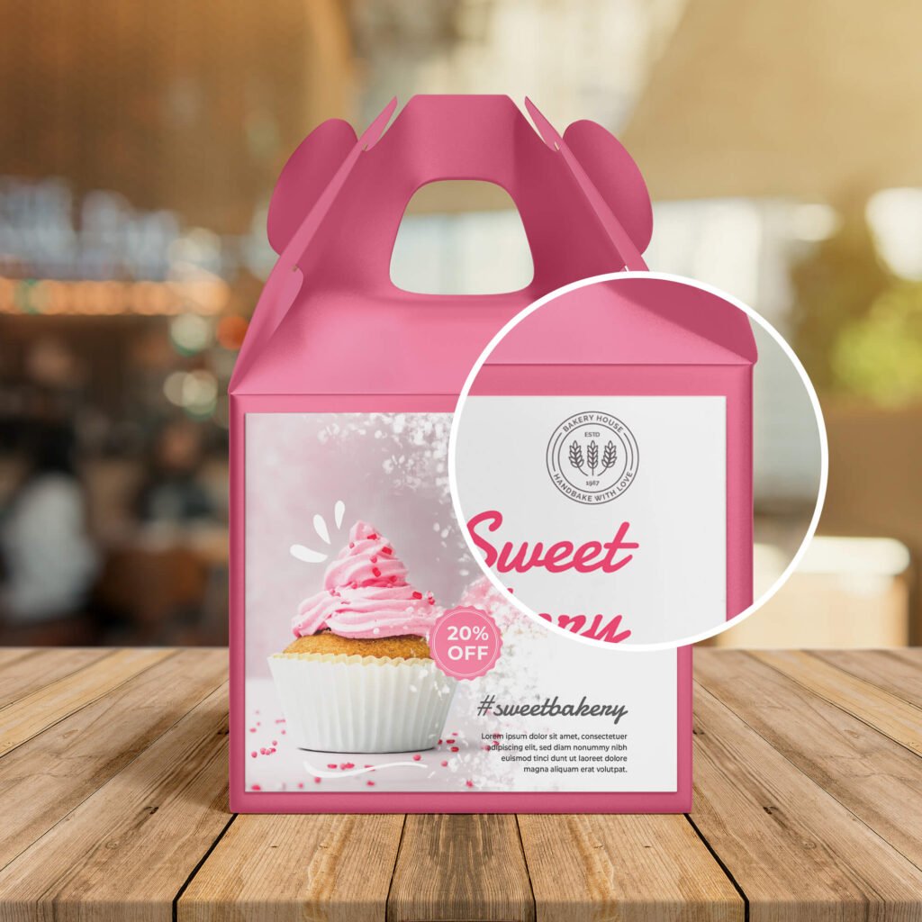 Close Up of a Free Bakery Packaging Mockup PSD Template