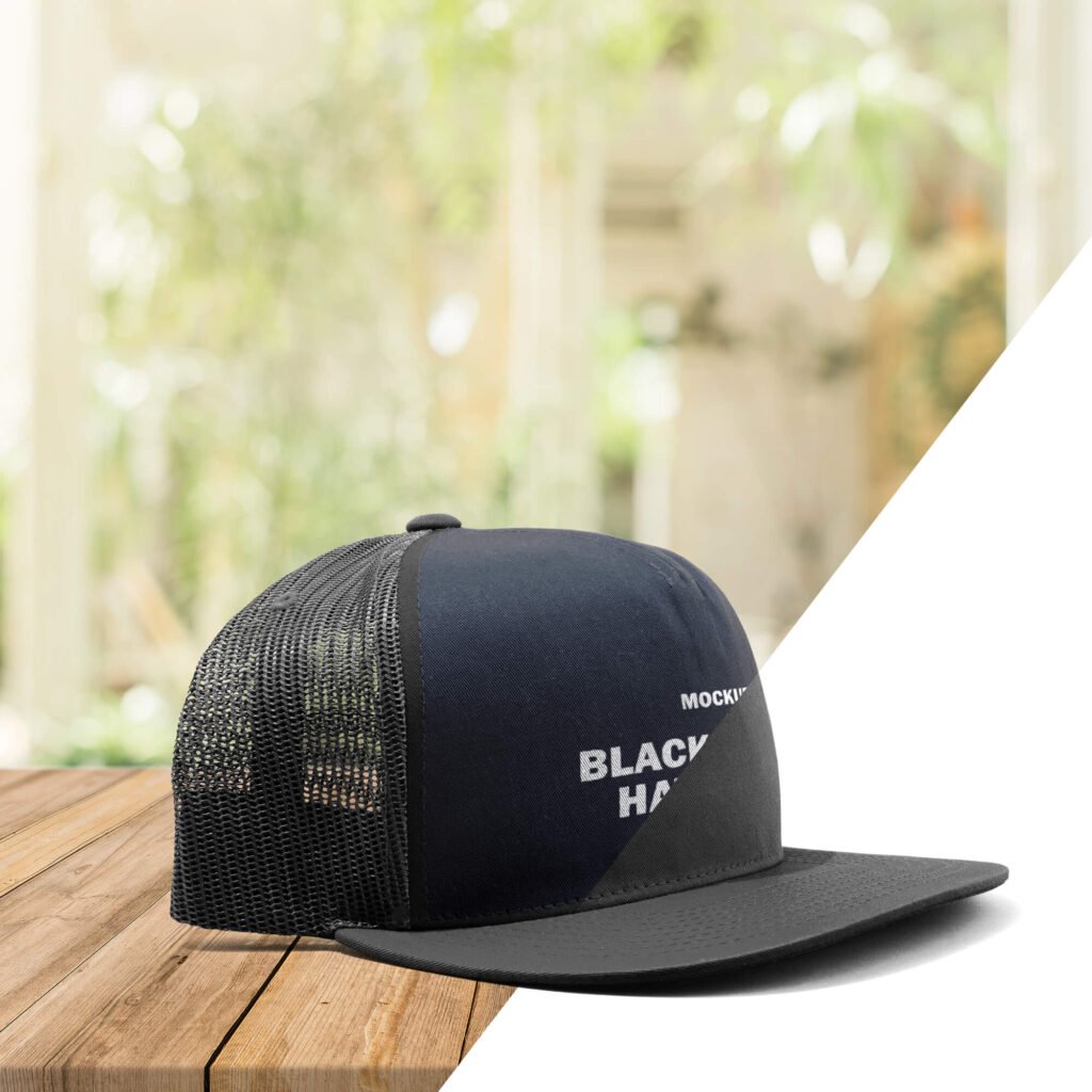 Editable Free Black Trucker Hat Mockup PSD Template