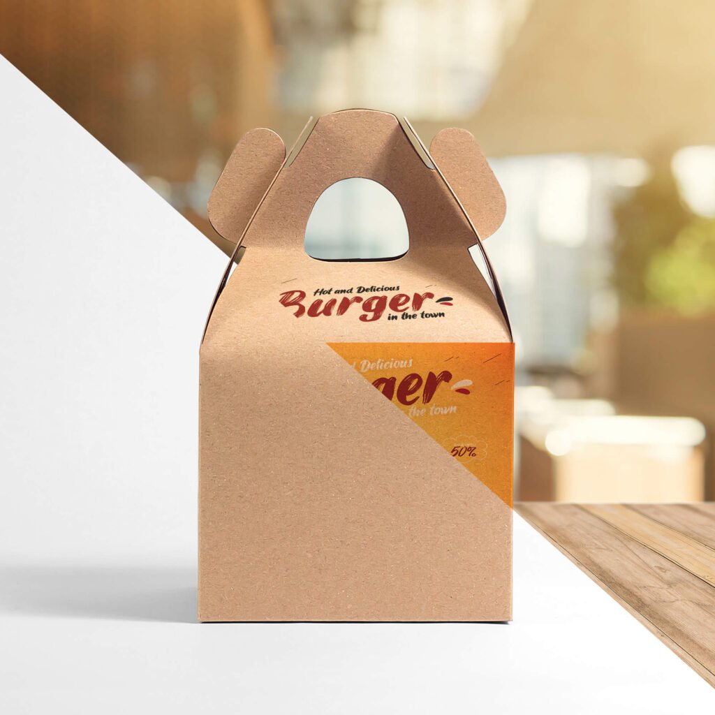 Editable Free Kraft Box Mockup With Handle Mockup PSD Template