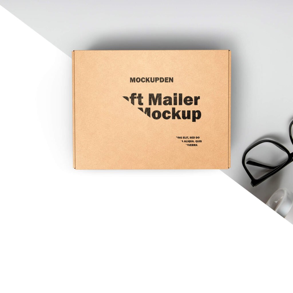 Editable Free Kraft Mailer Box Mockup PSD Template