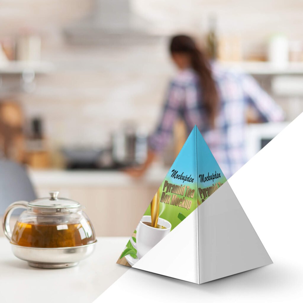 Editable Free Pyramid Tea Box Mockup PSD Template