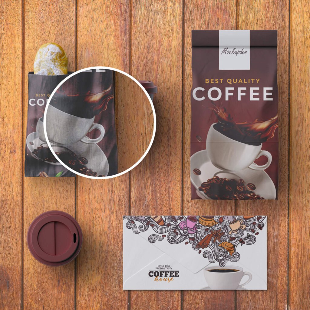 Close Up Of a Free Cafe Branding Mockup PSD Template