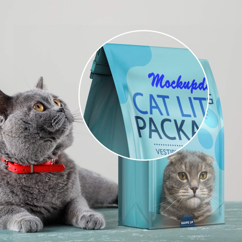 Close Up Of a Free Cat Litter Packaging PSD Template