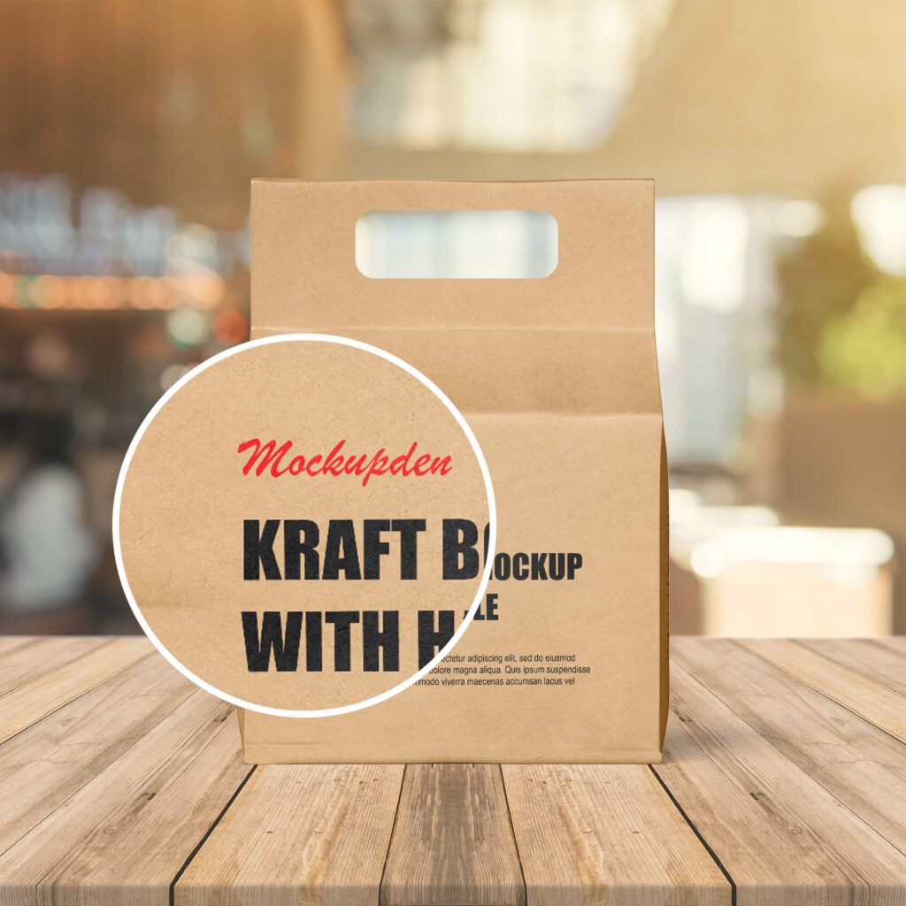 Close Up Of a Free Kraft Box Mockup with Handle PSD Template