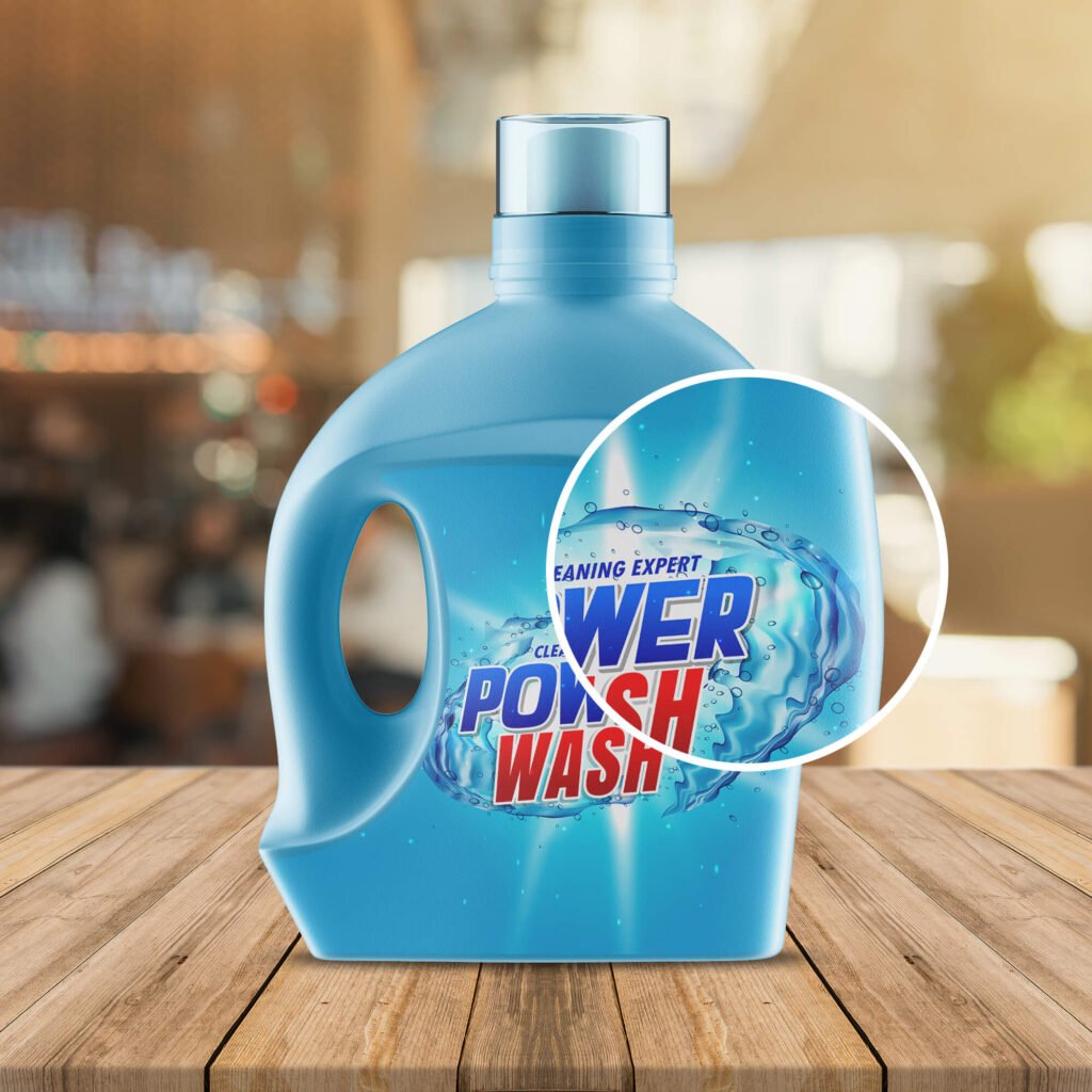 Close Up Of a Free Liquid Softener Detergent Bottle Mockup PSD Template