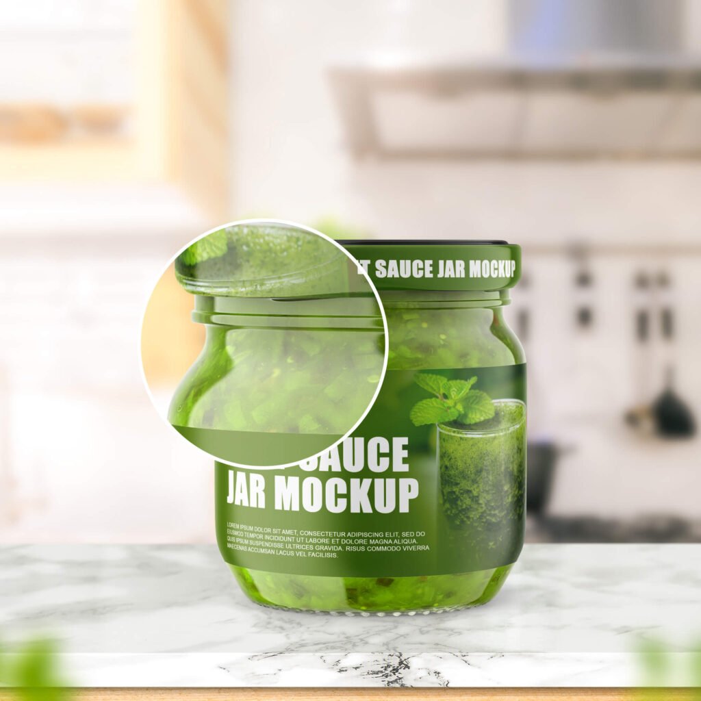 Close Up Of a Free Mint Sauce Jar Mockup PSD Template
