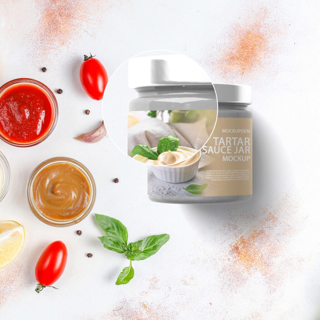 Close Up of a Free Tartar Sauce Jar Mockup PSD Template