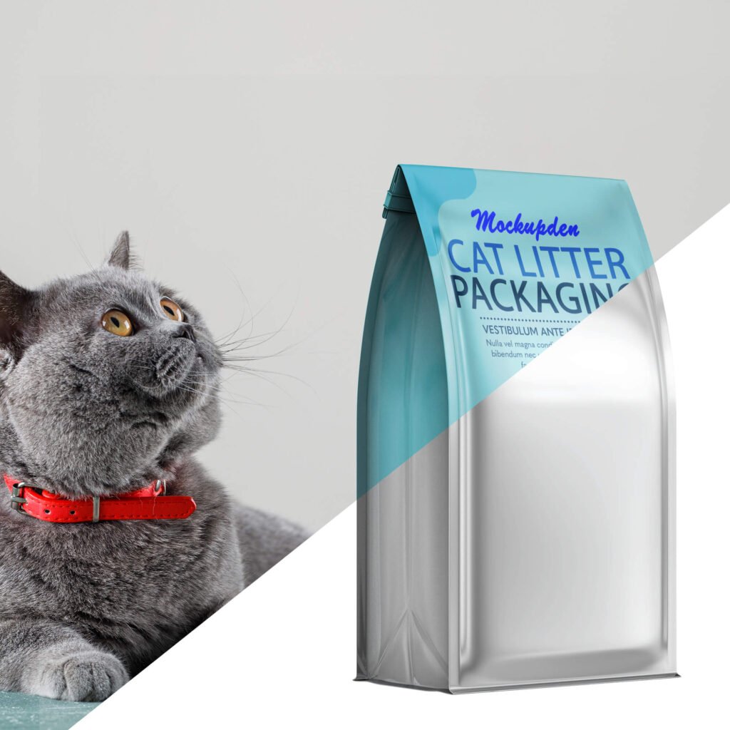 Editable Free Cat Litter Packaging PSD Template
