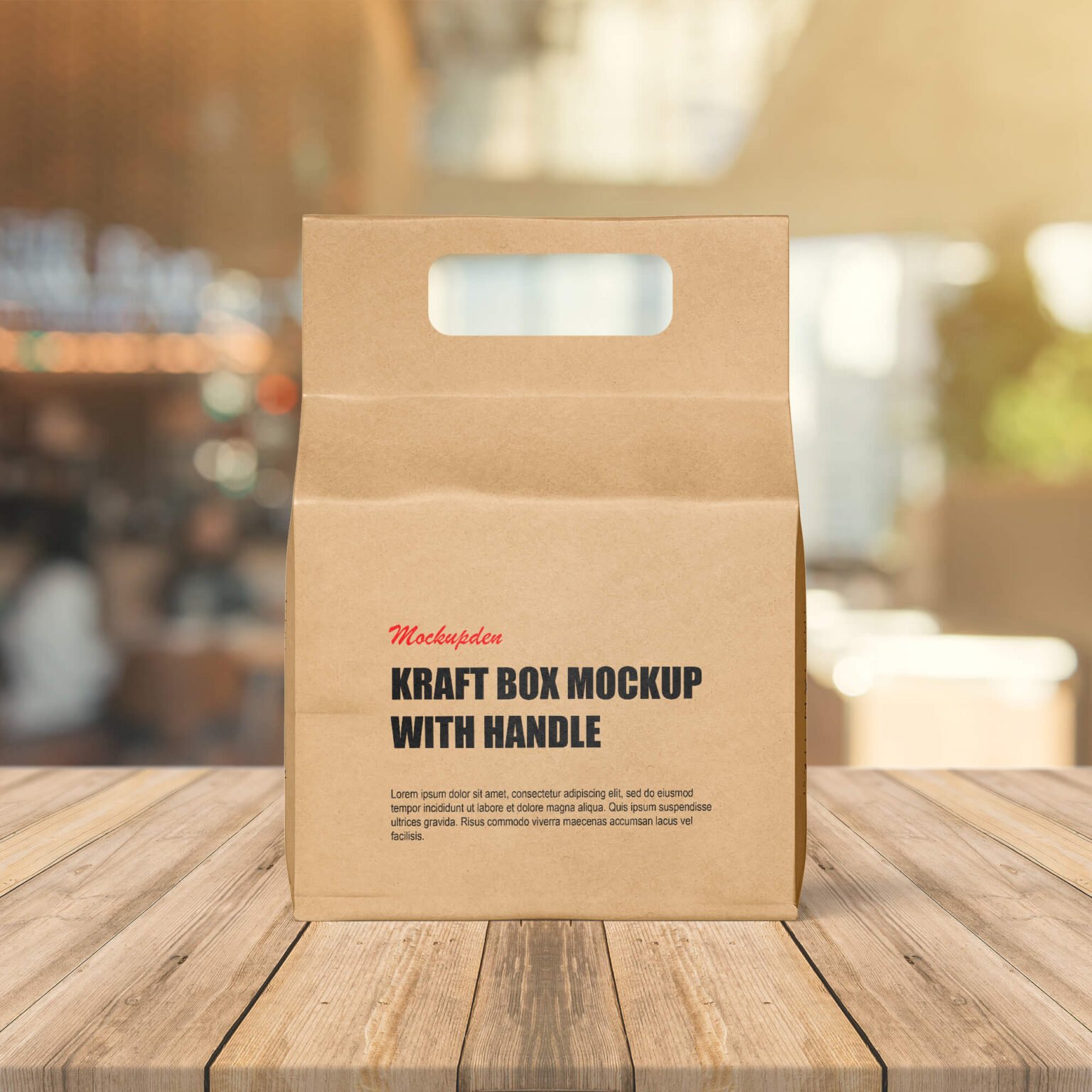 Free Kraft Box Mockup with Handle PSD