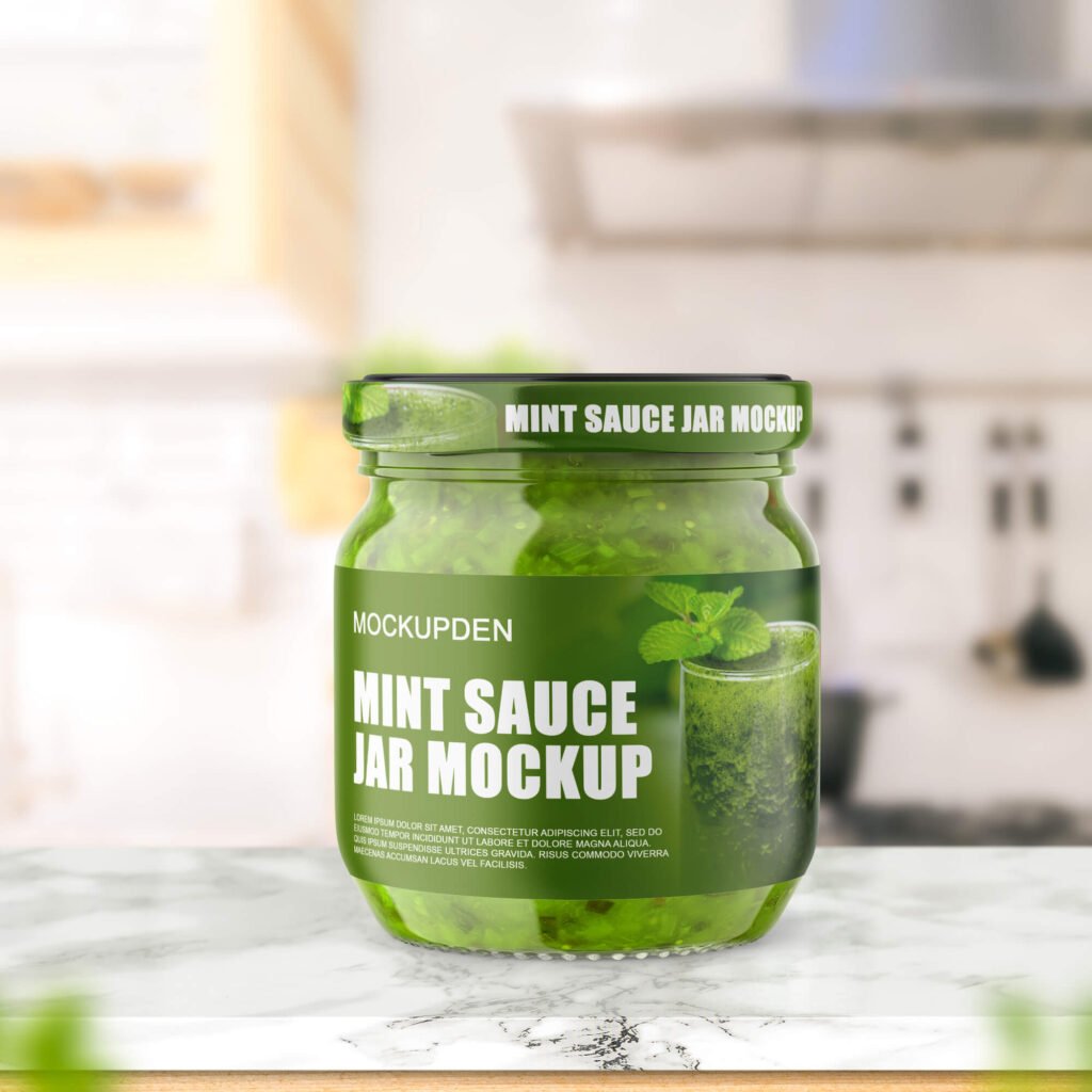 Free Mint Sauce Jar Mockup PSD Template