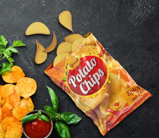 Free Opened Package with Chips Mockup PSD Template