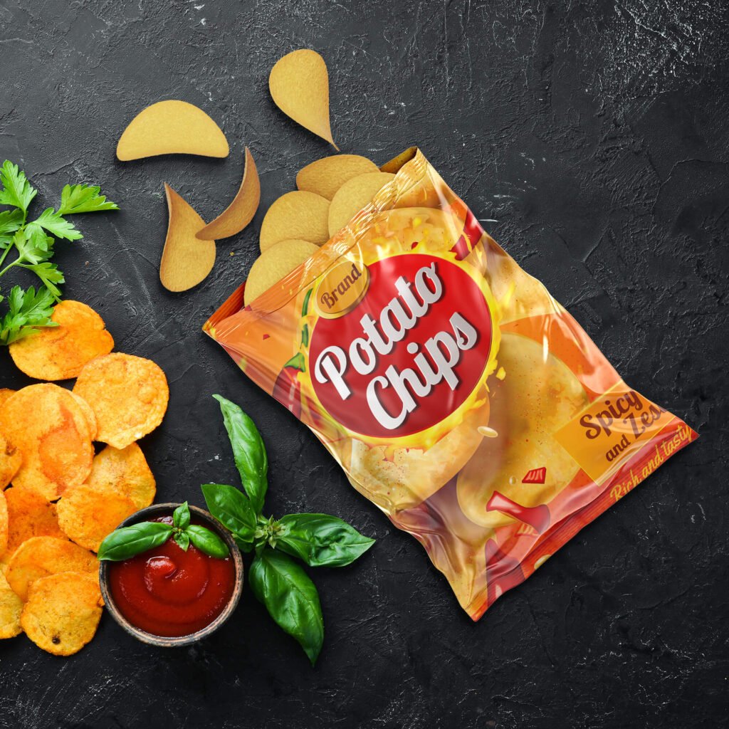 Free Opened Package with Chips Mockup PSD Template