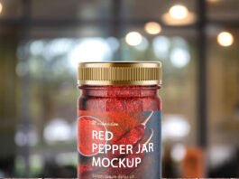 Free Red Pepper Jar Mockup PSD Template