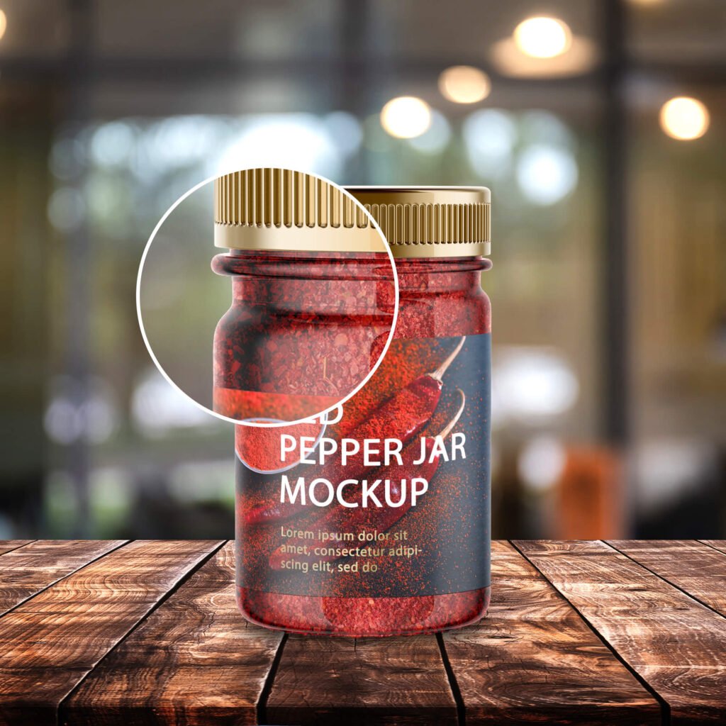 close Up Of a Free Red Pepper Jar Mockup PSD Template