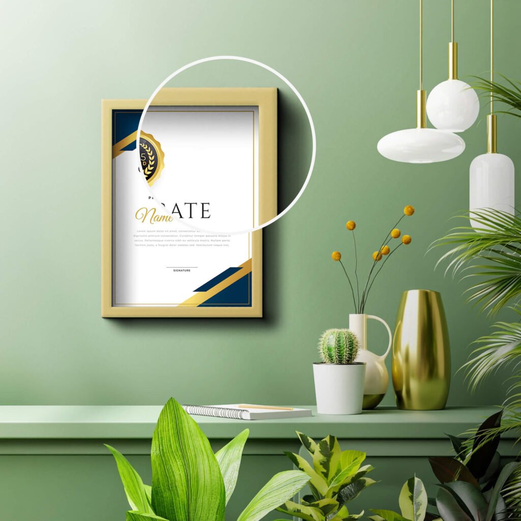 Close Up Of a Free Award Document Frame Mockup PSD Template