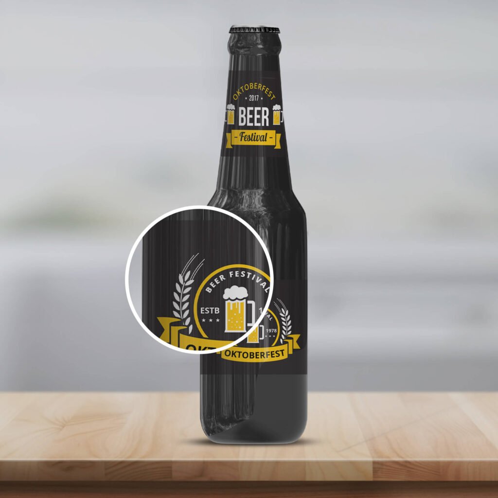 Close Up Of a Free Beer Black Bottle Mockup PSD Template