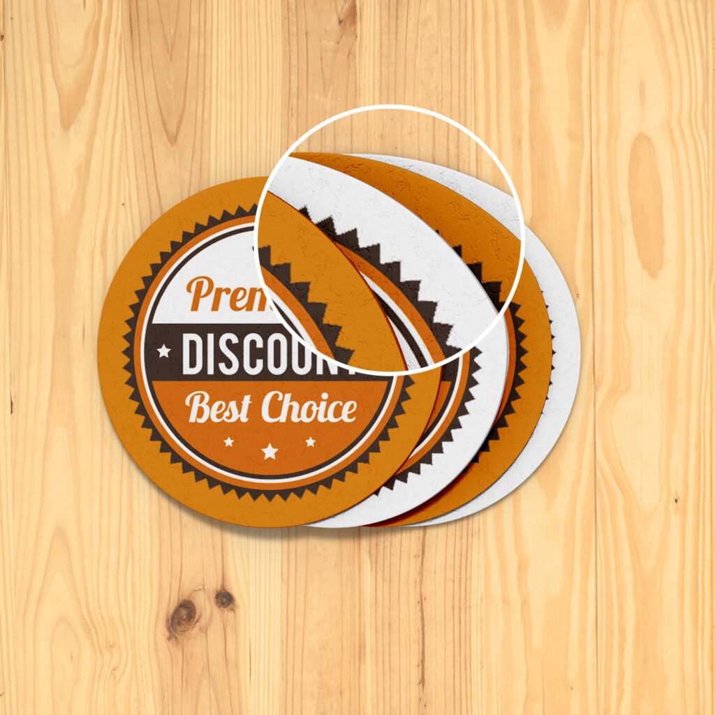 Close Up Of a Free Coaster Round Label Mockup PSD Template