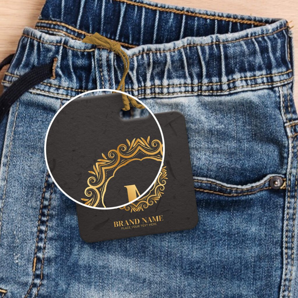 Close Up Of a Free Denim Label Mock Up PSD Template