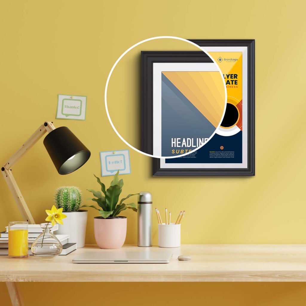Close Up Of a Free Frame Poster Flyer Art Mockup PSD Template