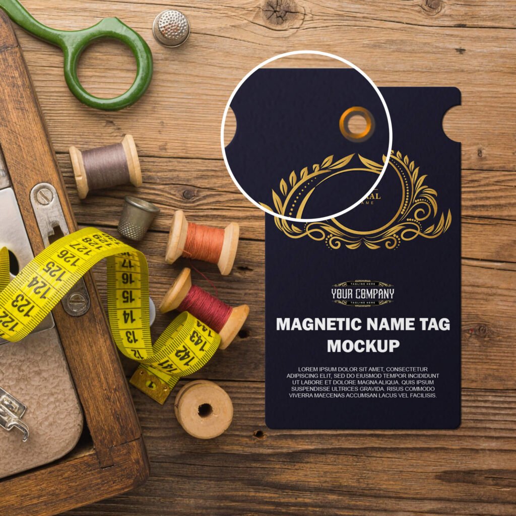Close Up Of a Free Magnetic Name Tag Mockup PSD Template