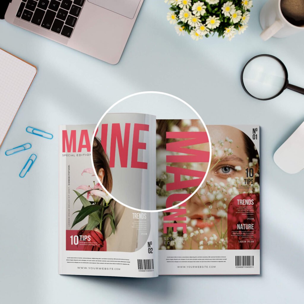Close Up Of a Free Reading Magazine Mockup PSD Template