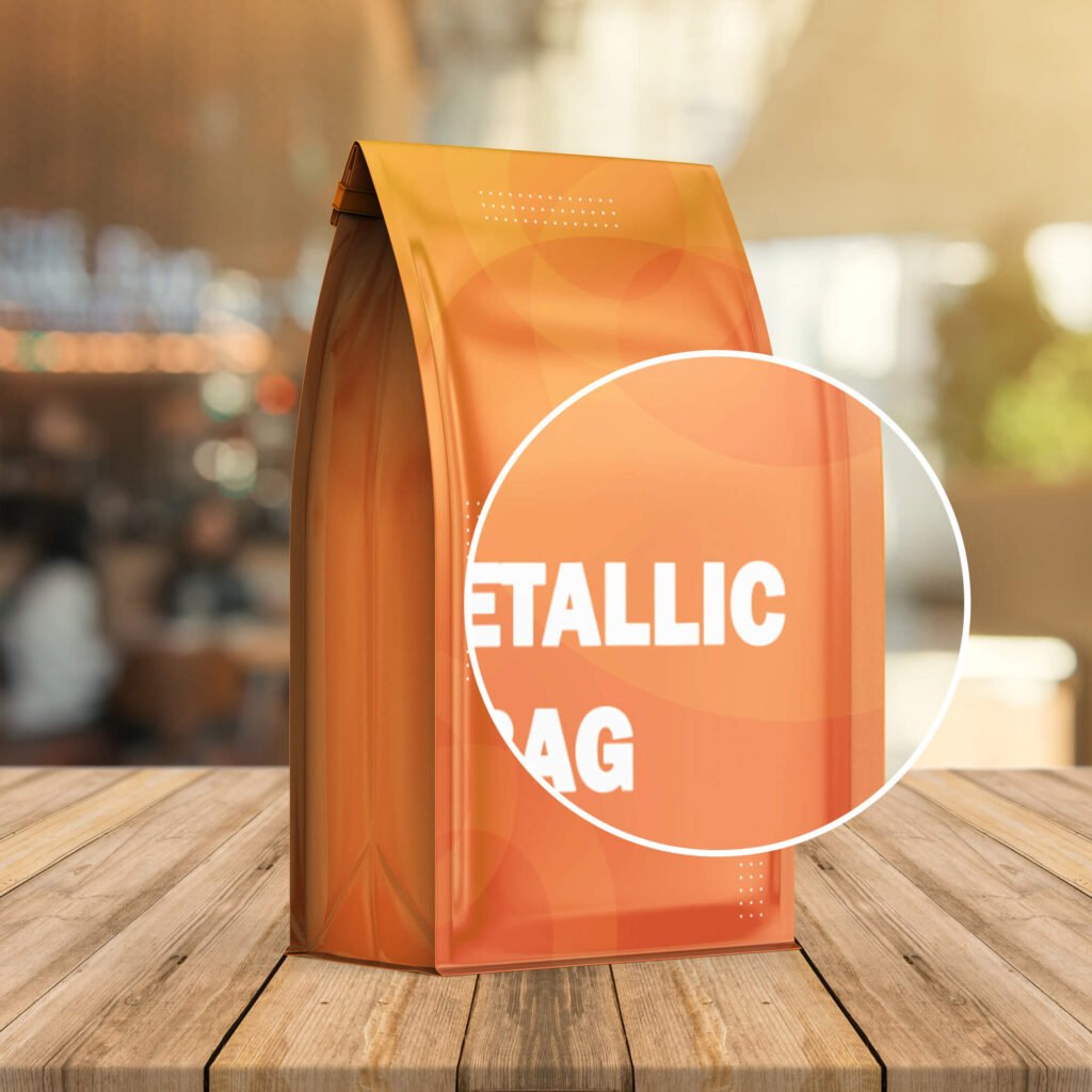 Close Up Of a Free Set Metallic Food Bag Mockup PSD Template