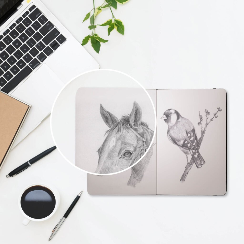 Close Up Of a Free Sketchbook Mockup PSD Template