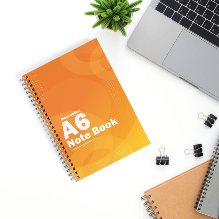 Free A6 Spiral Notebook Mockup PSD Template