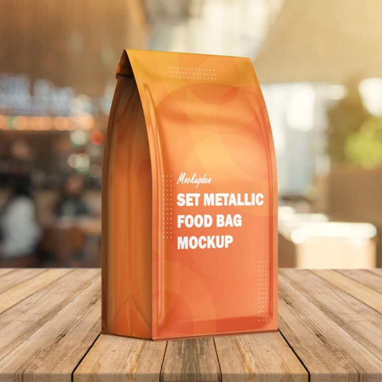 Free Set Metallic Food Bag Mockup PSD Template