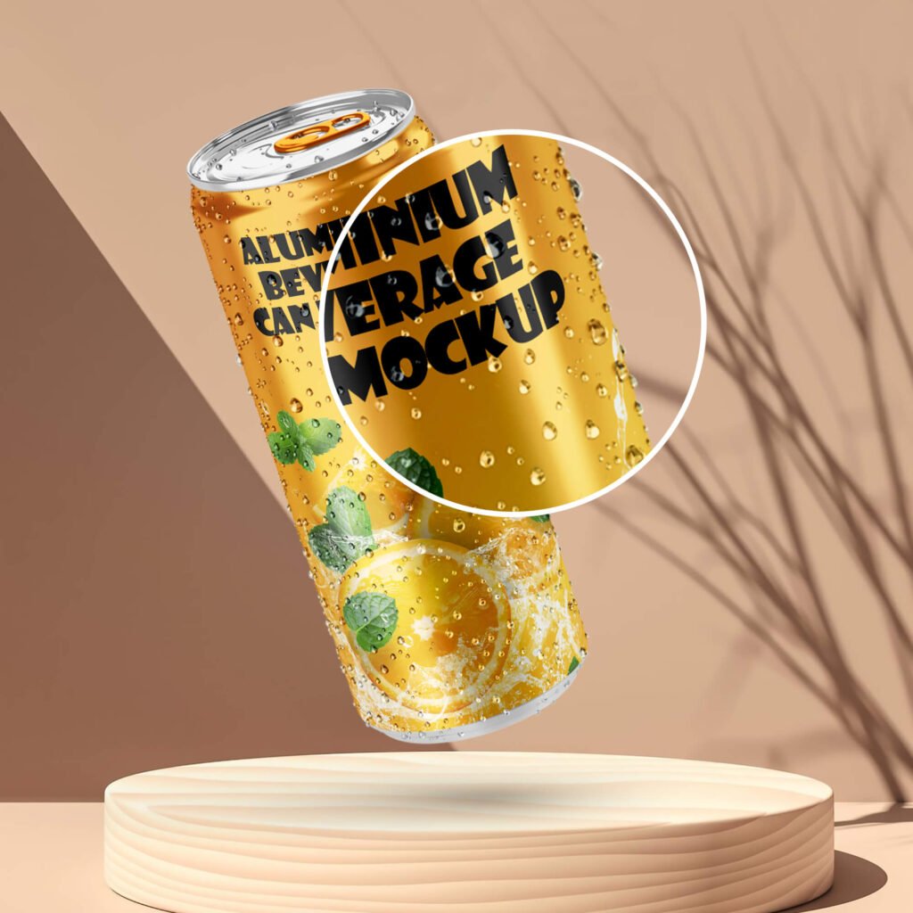 Close Up Of a Free Aluminium Beverage Can Mockup PSD Template