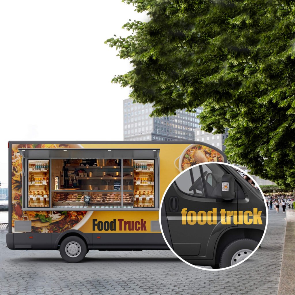 Close Up Of a Free Food Truck Branding Mockup PSD Template