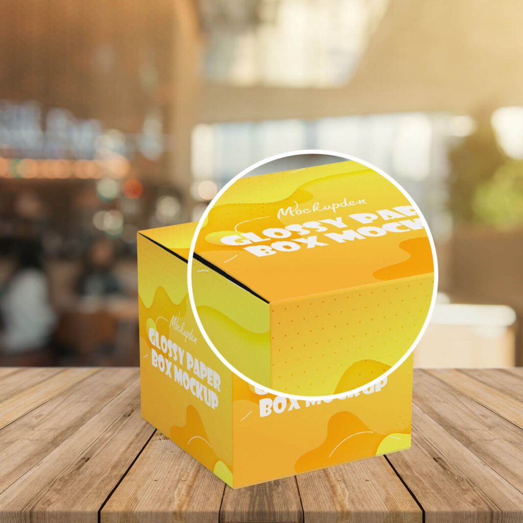 Close Up Of a Free Glossy Paper Box Mockup PSD Template
