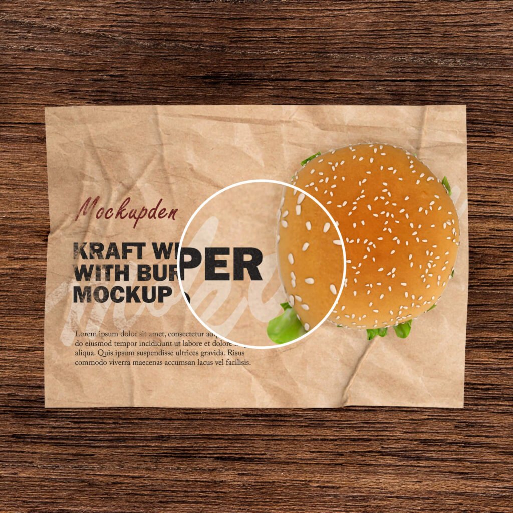 Close Up Of a Free Kraft Wrapper With Burger Mockup PSD Template