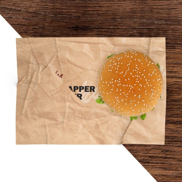 Free Kraft Wrapper With Burger Mockup PSD Template