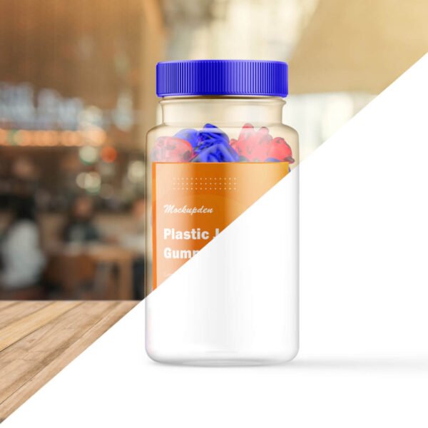 Free Plastic Jar with Gummies Mockup PSD Template