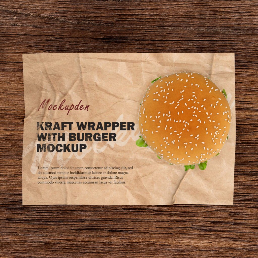 Free Kraft Wrapper With Burger Mockup PSD Template